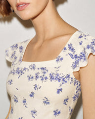 Apricot Square Neck Tie Floral Mini Dress
