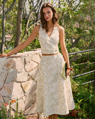 Beige Embroidery Midi Skirt