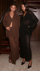 Adella Sheer Long Sleeve Top and Maxi Skirt Set - Chocolate