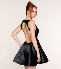 Cambria Beaded Satin A-Line Mini Dress