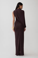 Yuri Gather Sleeve Maxi Dress - Chocolate