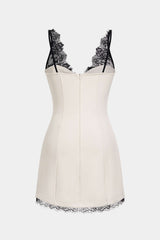 Lace Patchwork V-Neck Slip Sleeveless Mini Dress