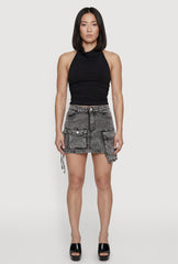 Acid Wash Denim Mini Utility Skirt
