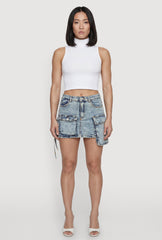 Acid Wash Denim Mini Utility Skirt