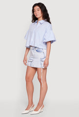 Acid Wash Tassel Detail Cargo Skirt
