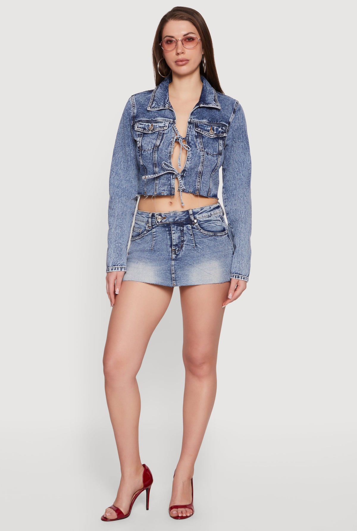 Acid Wash Denim High Waisted Skort
