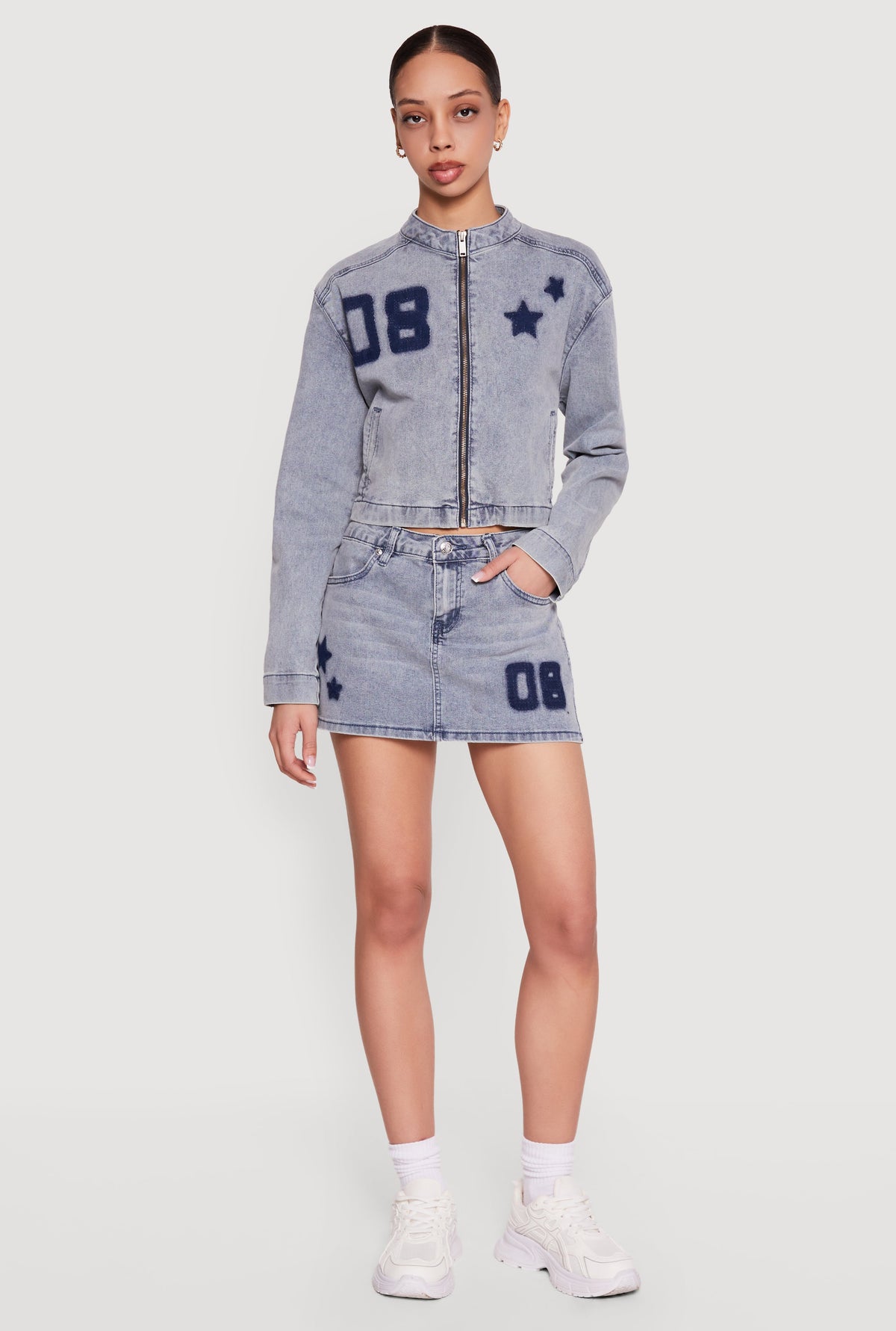 Almost Famous 08 Star Graphic Denim Mini Skirt