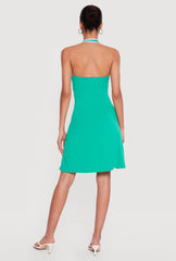 92 Graphic Contrast Trim Halter Mini Dress