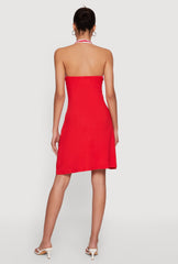 92 Graphic Contrast Trim Halter Mini Dress