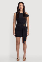 Belted Front One Shoulder Mini Dress