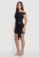 Belted Front One Shoulder Mini Dress