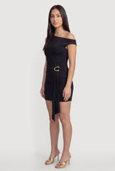 Belted Front One Shoulder Mini Dress