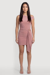 Belted Front One Shoulder Mini Dress
