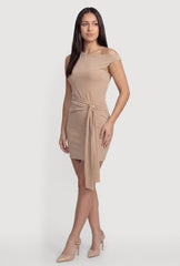 Belted Front One Shoulder Mini Dress