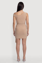 Belted Front One Shoulder Mini Dress
