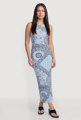 Bandana Print Side Slit Keyhole Back Maxi Dress