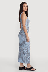 Bandana Print Side Slit Keyhole Back Maxi Dress