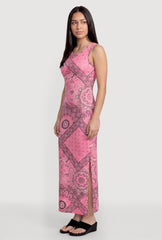 Bandana Print Side Slit Keyhole Back Maxi Dress