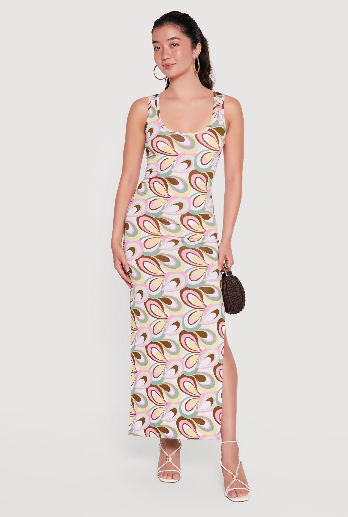 Abstract Printed Pattern Side Slit Maxi Dress