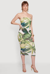 Abstract Leaf Print Midi Tube Dress