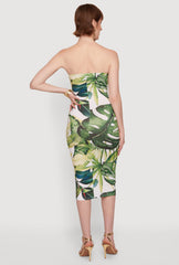 Abstract Leaf Print Midi Tube Dress