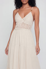 Beaded Crochet Detail Tiered Midi Dress