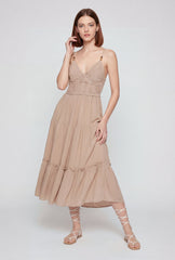 Beaded Crochet Detail Tiered Midi Dress