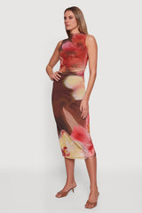 Almost Famous Floral Mesh Ruched Side Sleeveless Maxi Dress