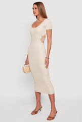Almost Famous Floral Crochet Detail Short Sleeve Dress