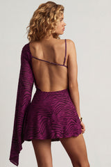 Devor¨¦ One-Sleeve A-Line Mini Dress in Berry Purple