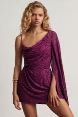 Devor¨¦ One-Sleeve A-Line Mini Dress in Berry Purple