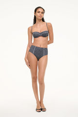 Brenton Bikini Bottom | Black Woodblock Ditsy Floral