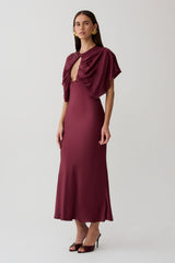 Mona Cut Out Satin Midi Dress - Burgundy