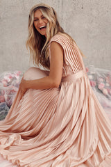 Anetta Midi Dress In Pleated Blush Satin