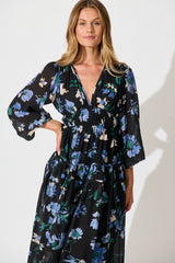 Beeblossom Midi Dress in Black Base Floral