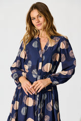 Blake Midi Dress in Navy with Blush Spot Print