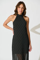 Andora Halterneck Maxi Dress in Black Polka Dot