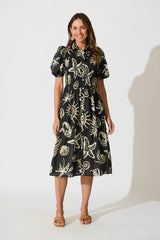 Andra Maxi Shirt Dress in Black and White Sea Shell Cotton