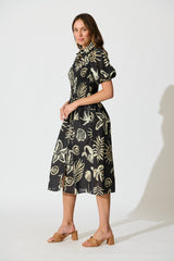 Andra Maxi Shirt Dress in Black and White Sea Shell Cotton