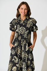 Andra Maxi Shirt Dress in Black and White Sea Shell Cotton