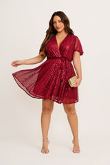 Amoretto Dress in Red Wine Sequin