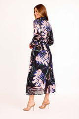 Arvella Midi Shirt Dress in Black with Pink Floral Cotton Blend