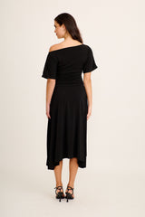 Bonnie Midi Off Shoulder Dress in Black Jersey