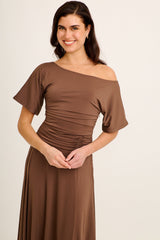 Bonnie Midi Off Shoulder Dress in Chocolate Jersey