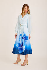 Castella Midi Shirt Dress in Blue Floral Cotton Blend