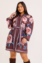 Caylee Shirt Dress in Chocolate Border Print Linen Blend