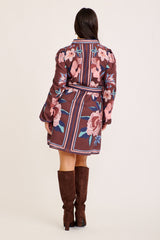 Caylee Shirt Dress in Chocolate Border Print Linen Blend