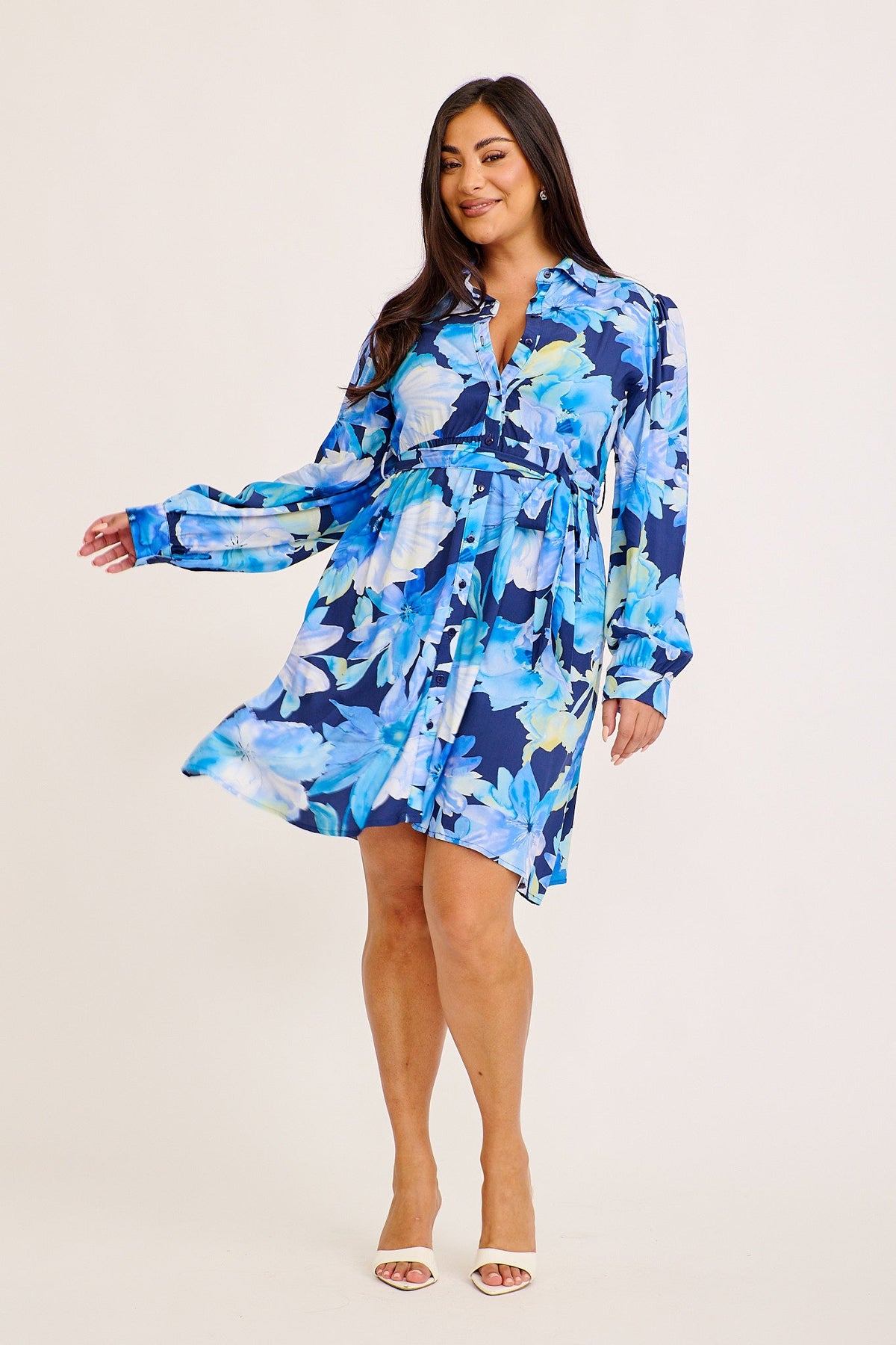 Aviva Shirt Dress in Blue Floral