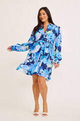 Aviva Shirt Dress in Blue Floral