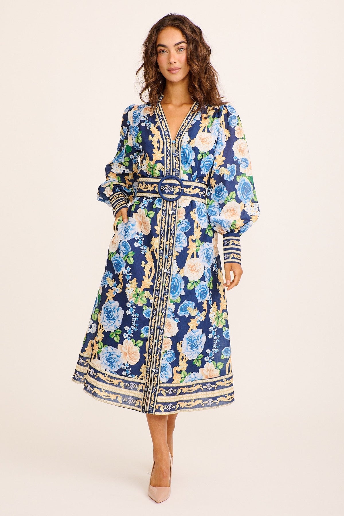 Capri Belle Midi Dress in Navy with Blue Floral
